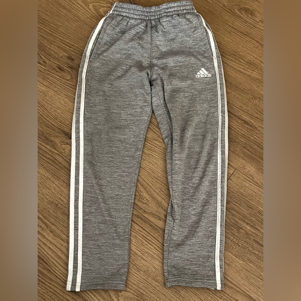 Adidas Kids Gray Joggers with White Stripes Size 8